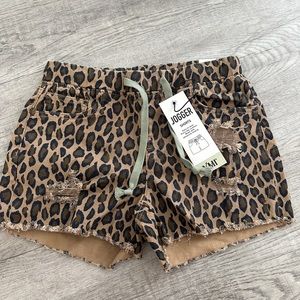 Leopard jogger denim shorts. Brand new size small